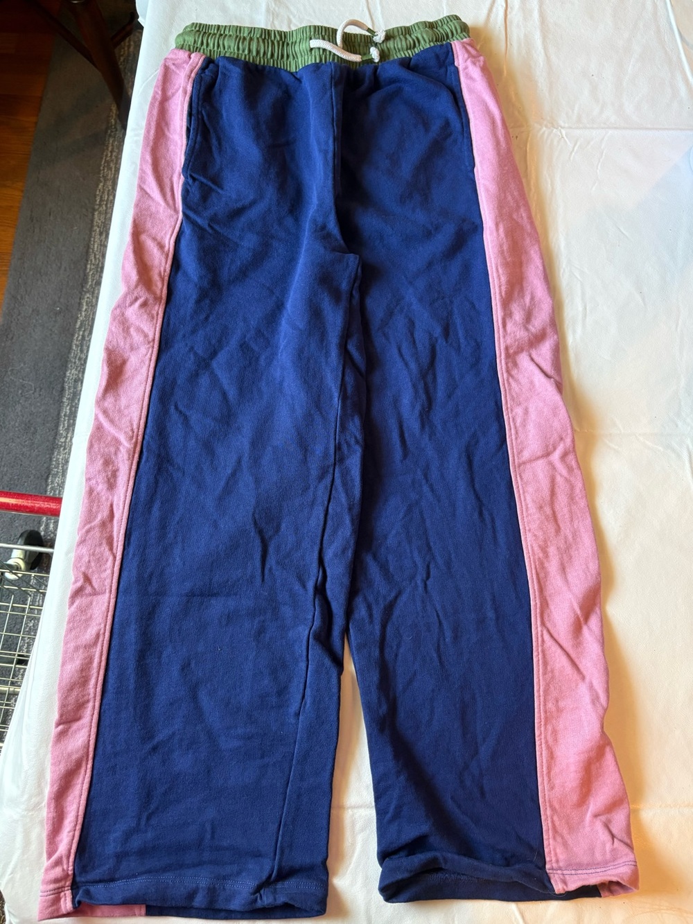 Mini Boden Wide Leg Colourblock Joggers,Starboard Blue pink stripe. Girls 12-13